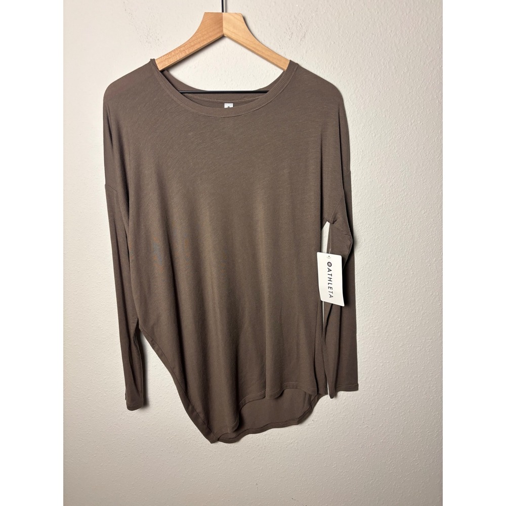 Athleta Cloudlight Restore Top Brown Coffee House Long Sleeve S NEW